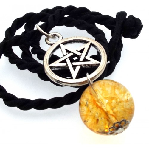 16mm Citrine Coloured Quartz Gemstone Sphere Pentacle Pendant